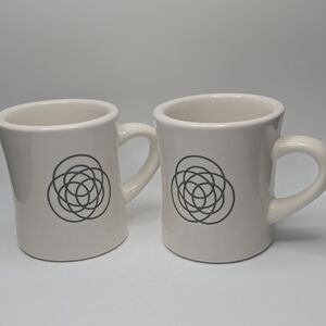 White Ceramic Mugs with Geometric Design